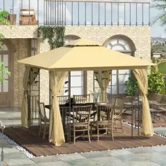 Resenkos Outdoor Garden Gazebo, Sunshade Gazebo Canopy,10' x 10' Double Roof Outdoor Gazebo Canopy Shelter with Netting,Beige