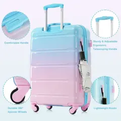 Gulches Luggage Set of 3, 20-inch with USB Port, Airline Certified Carry-on Luggage  , ABS+PC Hard Shell Luggage with Spinner Wheels, Light Blue+Pink