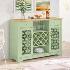 56" Wood Buffet Bar Cabinet with Wine Rack Green - Home Essentials