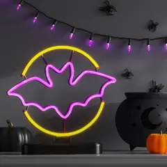 11" Lit Neon Moon and Bat Halloween Decorative Prop - Hyde and EEK! Boutique&trade;