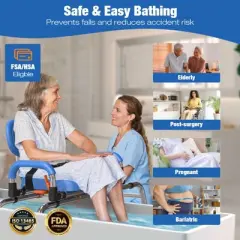 WHLICKS Sliding Shower Chair with Wide 360&deg; Swivel Seat, 450lbs Tub Transfer Bench for Bathtub, Adjustable Height and Arms Width Shower Seat