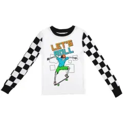 Let's Roll Youth Boy's Black & White Checkered Long Sleeve Shirt & Sleep Pants Set