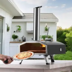 VEVOR Portable Outdoor Oven, 12-inch Pizza Oven, Pellet & Chips & Charcoal Tri-Fuel, Iron Spray Pizza Grill