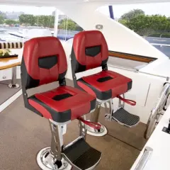 Costway Set of 2 Low Back Boat Seat Folding Fishing Boat Seat Stainless Steel Screws Included Blue/Red