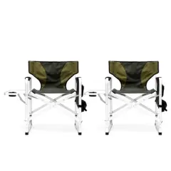 2-piece Padded Folding Outdoor Chair with Side Table and Storage Pockets,Lightweight Oversized Directors Chair for indoor, Outdoor Camping,Green