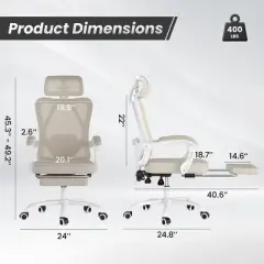 GlasFlength Task and Office Chairs with Support Armrest，Ergonomic, Adjustable，Computer Chair and Gaming Chair, Beige, 24"*24.8"*49.2"