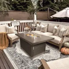 Kinger Home Novi 52in Rattan Wicker Propane Fire Pit Table, 50,000 BTU