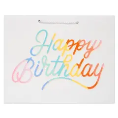 Small "Happy Birthday" Bag White - Spritz&trade;: Multicolor Rainbow Paper Gift Bag, 9.75" x 7.75" x 4", Birthday Party