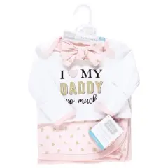 Hudson Baby Infant Girl Gown, Swaddle Blanket and Cap or Headband, Daddy Hearts, 0-6 Months