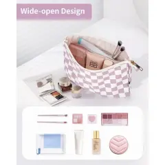 Narwey Small Checkered Makeup Bag for Purse Small Cosmetic Bag