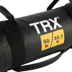 TRX Power Bag 50 Pound Indoor Outdoor Multipurpose Moisture-Resistant Vinyl Prefilled Weighted Exercise Training Gym Sandbag with 5 Handles, Black