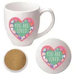 Courtside Market Candy Hearts You are Loved 16 oz Mug & Ceramic Coaster Set
