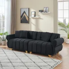 ModernLuxe Velvet Upholstered Sofa Couch with 4 Pillows, Spring-Wrapped Cushions, Pink/Black/Green