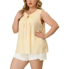 Agnes Orinda Women's Plus Size Blouses Lace Swiss Dots Sleeveless Summer Babydoll Tops