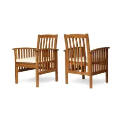 PAGED Outdoor Dining Chairs Set of 2 Wood Patio Arm Chairs with Cushions for Poolside, Garden, Backyard