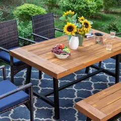 6pc Patio Dining Set with Acacia Wood Table & Bench and 4 PE Rattan Chairs - Captiva Designs