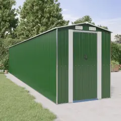 vidaXL Garden Shed Green Galvanized Steel Large Garden Shed - 75.6" x 402" x 87.8"