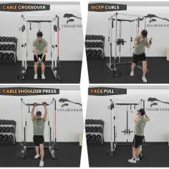 2000 LBS Power Cage,Multi-Function Power Rack with Cable Cross-Over System,Squat Rack with LAT Pull Down System for Home Gym