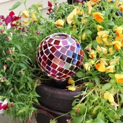 Sunnydaze Glass Mosaic Watering Globe for Plants and Flowers