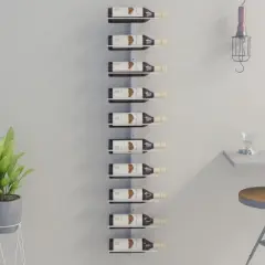 vidaXL Modern Wall-Mounted Metal Wine Rack - Storage for 10 Bottles - Easy Installation - Ideal for Kitchen, Bar or Pantry - White
