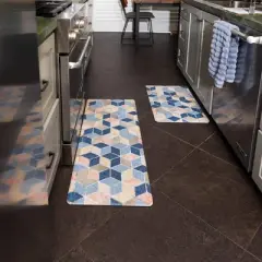 2 Piece Set Anti Fatigue Kitchen Floor Mats, Diamond Pattern Comfort Cushioned Standing Rugs Waterproof, 2 Sizes