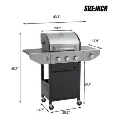 SEVOBAL Grill Cookware 3-Burner Stainless Steel Grill with Side Burner, 45,000 BTU Outdoor BBQ System for Backyard, Camping, Black, 43.3"*17.9"*45.2"