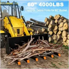 Acekool Clamp-On Debris Forks for 60" Tractor Bucket, 4000 lbs Capacity, Quick Attach Pallet Fork, 6 Tines for Loader, Skid Steer, Farm