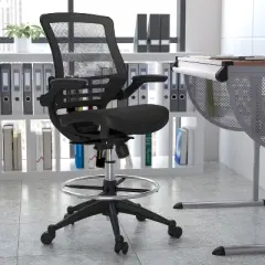 Flash Furniture Mid-Back Transparent Mesh Drafting Chair with Flip-Up Arms
