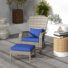 Outsunny Wicker Adirondack Chair w/ Ottoman Fire Pit Chair w/ Cushion