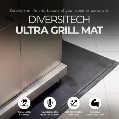 DiversiTech 30 Inch Ultra Grill Mat with Secure Use on Composite Deck Design and Lightweight Construction for Patio, Lawn, and Garden, Gray