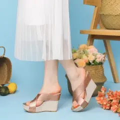 Perphy Women' Sandal Open Toe Platform Linen Slide Wedge Heel