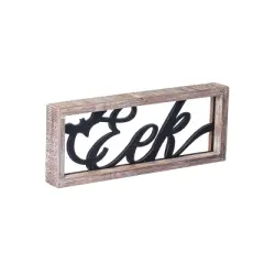 Transpac 14.17 in Multicolor Halloween Eek with Natural Frame Decorative Object Fir Wood