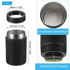 Unique Bargains Stainless Steel Beer Coffee Regular Insulated Sleeve 12oz Slim Can Coolers Black 2 Pcs
