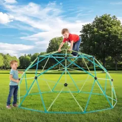 VEVOR Climbing Dome, 10FT Geometric Dome Climber with Saucer Swing, 1000LBS Loading Kid's Jungle Gym Playground, Green&Blue