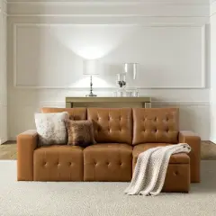 Javier Genuine Leather Upholstered Sofa Set 87" wide Sofa with Removable Back Cushions and Hidden Interior Storage | ARTFUL LIVING DESIGN