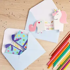 Sustainable Greetings 24 Pack Cute Happy Birthday Cards for Kids with Envelopes, 6 Die Cut Designs with Dogs Rocket Unicorn Cactus