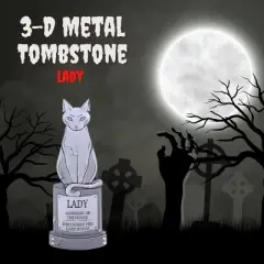 3D Halloween Metal Tombstone -Lady-(Large 17" w Stakes) Durable, Weather Rust Proof, UV Printed-Upgrade Your Halloween House Party Cemetery Lawn Decor