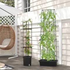 Tangkula 2-Pack Garden Trellis, 58.5&rdquo; Tomato Cage & 71&rdquo; Cucumber Trellis w/ Planter Box Self-Priming Irrigation