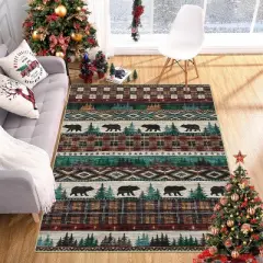 Christmas Printed Rug, Washable Low Pile Non-Slip Carpet for Bedroom Living Room Xmas Tree Holiday Decor, Soft Nursery Floor Mat