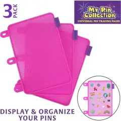 SCS Direct Enamel Pin Display Pages (3 PK) Display and Trade Your Collectible Pins in Any 3-Ring Binder - Pages Lay Flat (Pink - Pins Not Included)