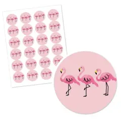 Big Dot of Happiness Pink Flamingo - Tropical Summer Circle Sticker Labels - 24 Count
