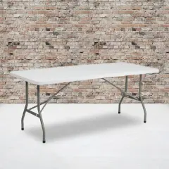 Emma and Oliver 6-Foot Bi-Fold Granite White Plastic Folding Table with Carrying Handle