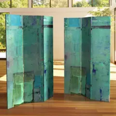 6" Double Sided Aurora Canvas Room Divider Blue - Oriental Furniture