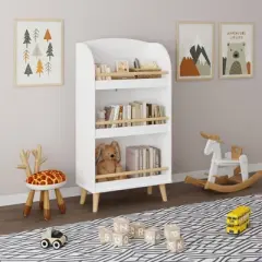 Sevobal Decorative Bookshelf Kids Bookshelf, 3-Tier Bookcase, Book Organizer, Toy Storage Cabinet Organizer, White, 19.68"*9.44"*37.4"