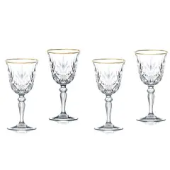 Lorren Home Trends Siena Collection Set of 4 Crystal Red Wine Glass with gold band design