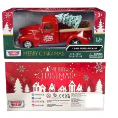 1940 Ford Pickup Truck Red "Merry Christmas" with Tree Accessory 1/24 Diecast Model Car by Motormax