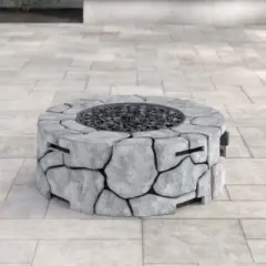 Compact Fiber Reinforced Concrete Outdoor Fire Pit with Stainless Steel Burner and Propane Compatibility