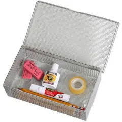 YBM Home Silver Mesh Steel Box with Hinged Lid