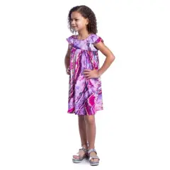 24seven Comfort Apparel Girls Pink Print Babydoll Knee Length Girls Dress