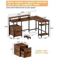 67&rdquo; L Shaped Computer Desk with Power Outlet